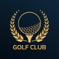 Golf club logo, badge or icon with ball on tee and laurel wreath. Vector illustration. Royalty Free Stock Photo